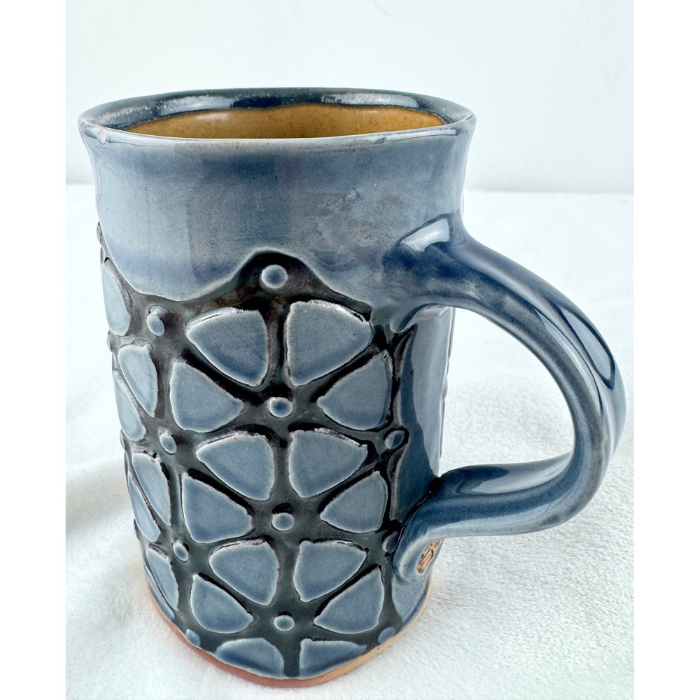 Vintage Studio Pottery Blue Art Mug‎ Lotus Mark Handmade Ceramic Cup 5"